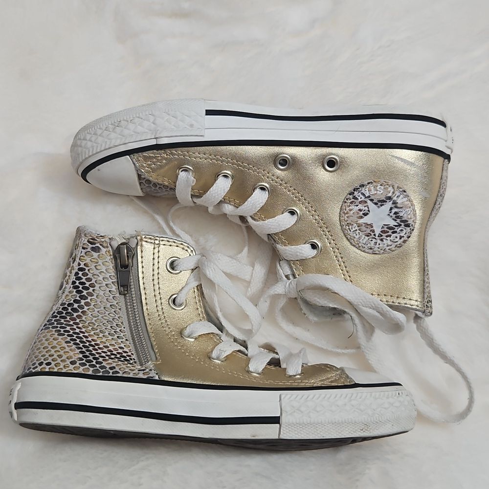 Converse Chuck Taylor All Star Kids High Tops Metallic Gold & Snake Print Size 1